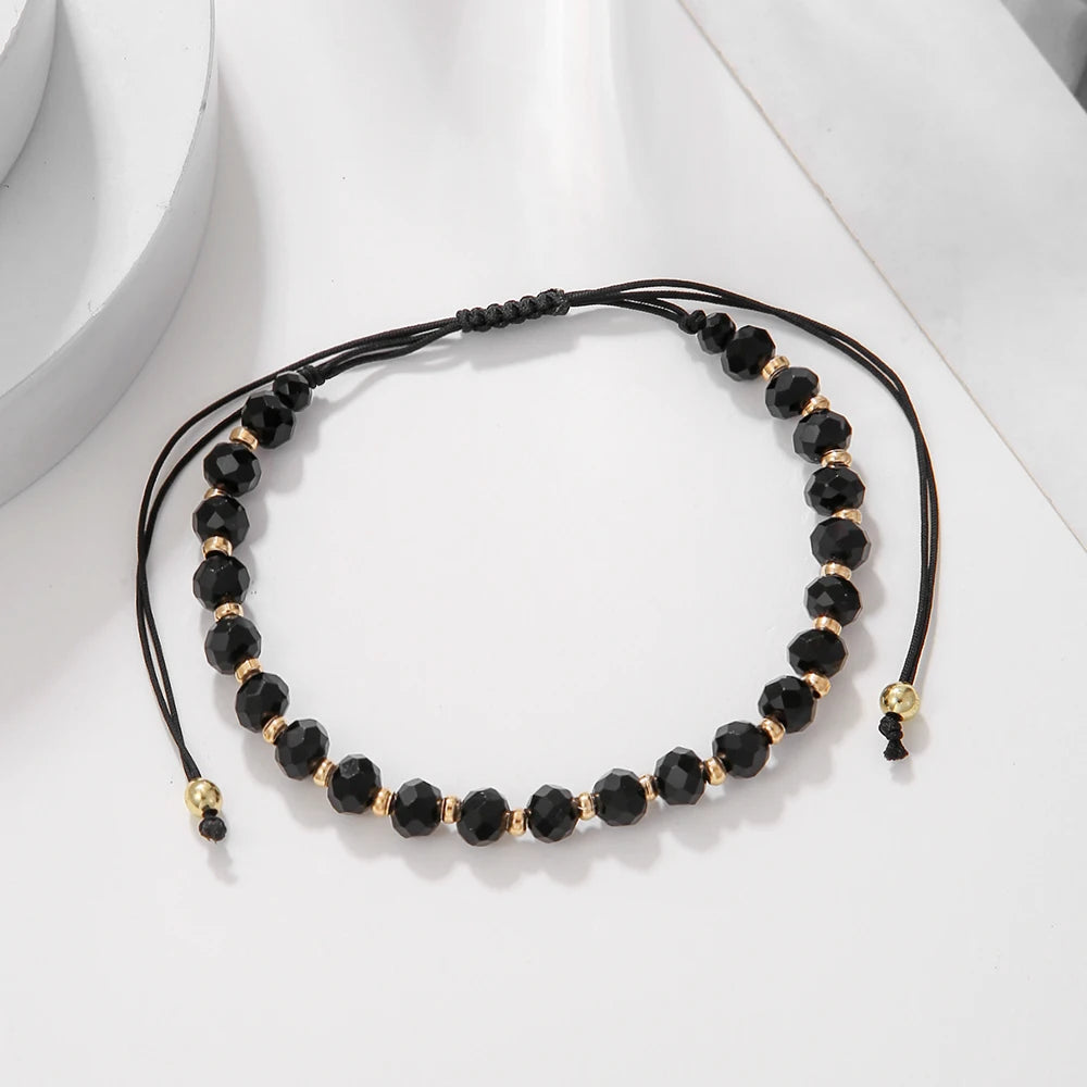 Mode Boho Einstellbare Schmuck Flechten Armband Armband Schwarz Kristall Stein Perlen Armband Für Frauen Zubehör Schmuck