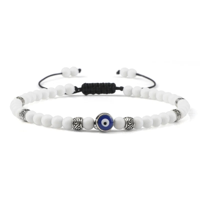 Evil Eye Armband, 4 mm, natürliche schwarze, matte Lavasteinperlen, handgefertigtes geflochtenes Armband für Männer und Frauen, Yoga, Reiki, verstellbarer Schmuck