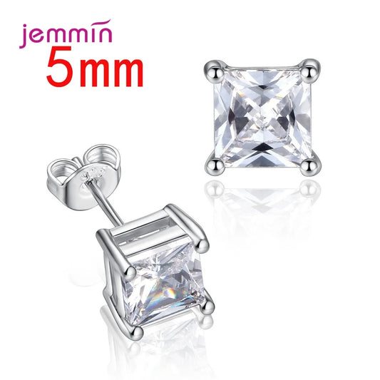 Großer Ausverkauf! Exquisite 925er Silber-Schmuckzubehör, geometrisch, quadratisch, mehrere Größen, 5–8 mm, 4 Krallen, CZ-Zirkonia-Ohrstecker