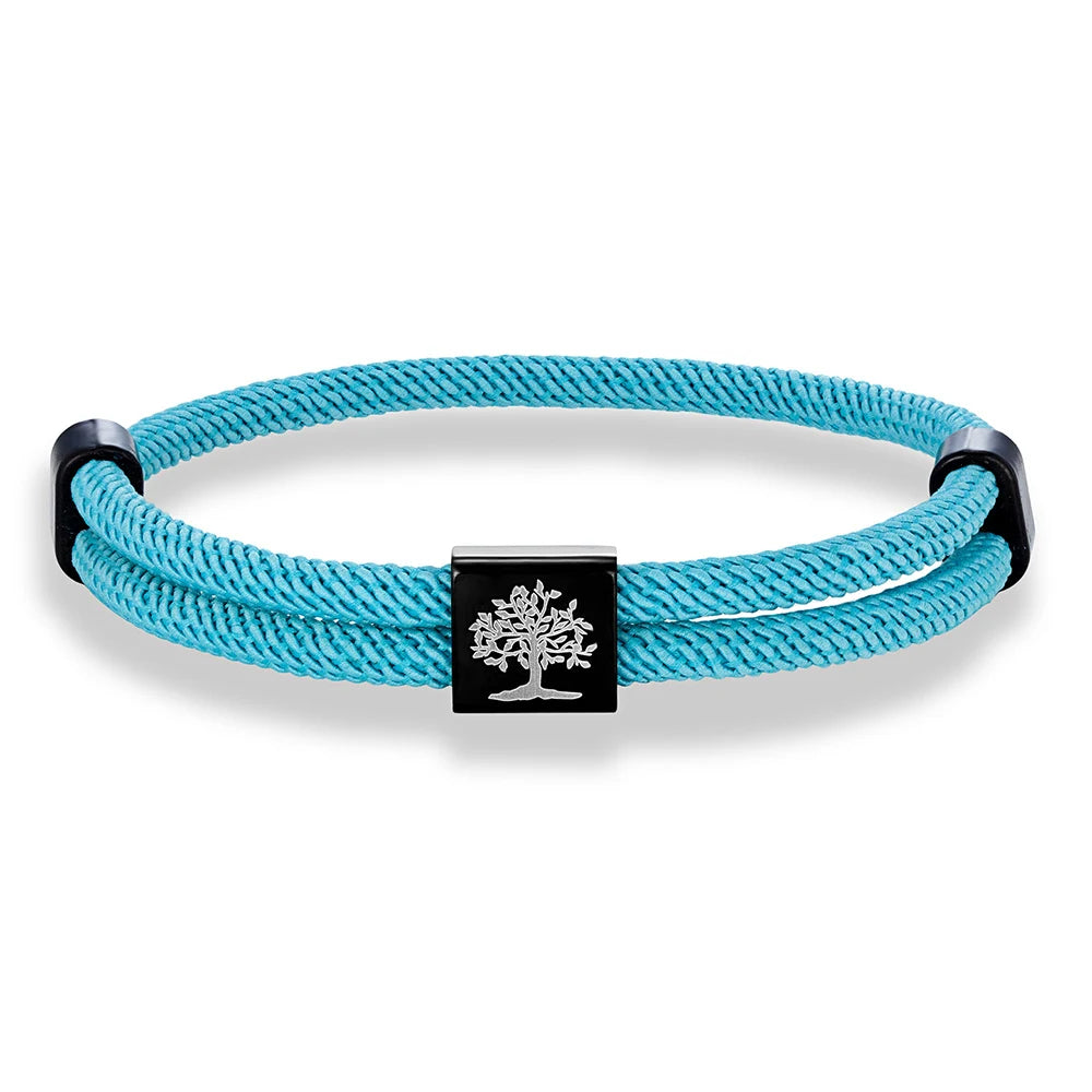 MKENDN Handgefertigtes marineblaues geflochtenes Seilarmband aus Edelstahl. Der Baum des Lebens, quadratische Armbänder für Männer und Frauen, Paarschmuck