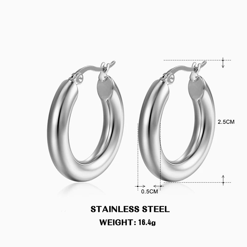 Klassische Mode Glatte Runde Creolen Für Frauen Edelstahl 5mm Dicke Ohr Schnalle Huggie Ohrringe Kreis Vintage-Schmuck