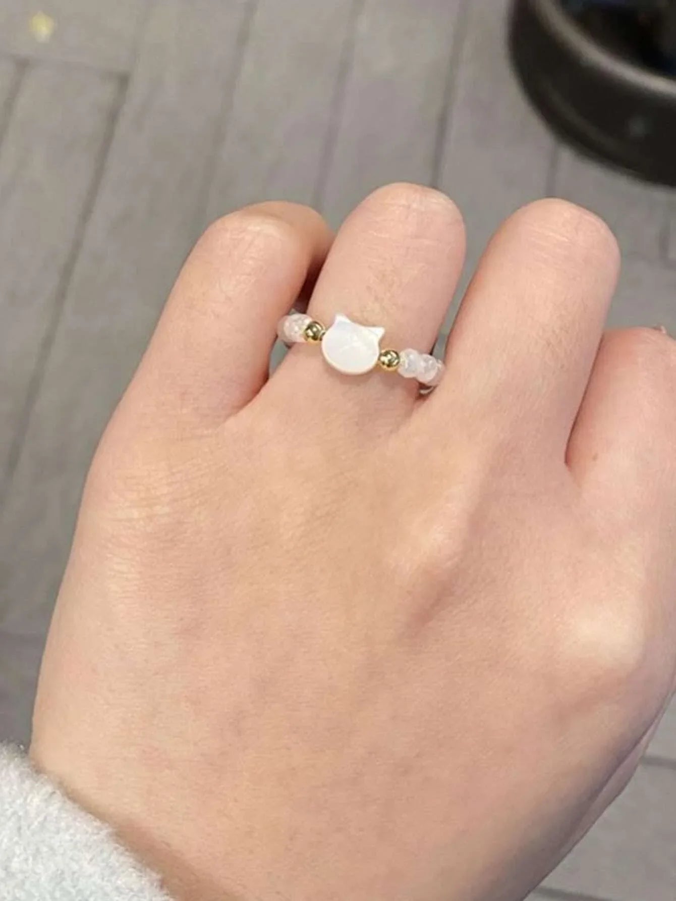 Mode Natürliche Mondstein Obsidian Ringe Minimalistischen Handgemachte Nette Schwarz Weiß Katze Perle Ring Frauen Party Zubehör Schmuck Geschenk