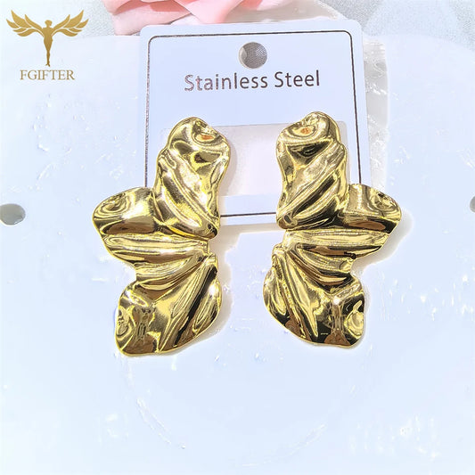 Übertreibung klobige Ohrringe Falten Blume Blatt Design Ohrstecker Frauen goldene Edelstahl Schmuck Accessoires Geschenke für Sie