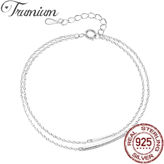 Trumium s925 Sterling Silber Doppels chicht Kette Armband für Frauen einfache Desgin Pulse ras Mädchen Geschenke Schmuck Accessoires
