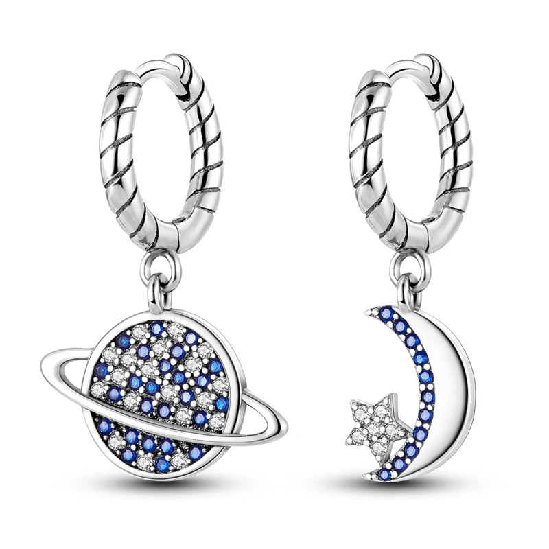 Heißer Verkauf 925 Sterling Silber Original Vielseitige Eardrop Ohrring Stern Mond Klee Creolen Für Frauen Hochzeit Verlobung Geschenk