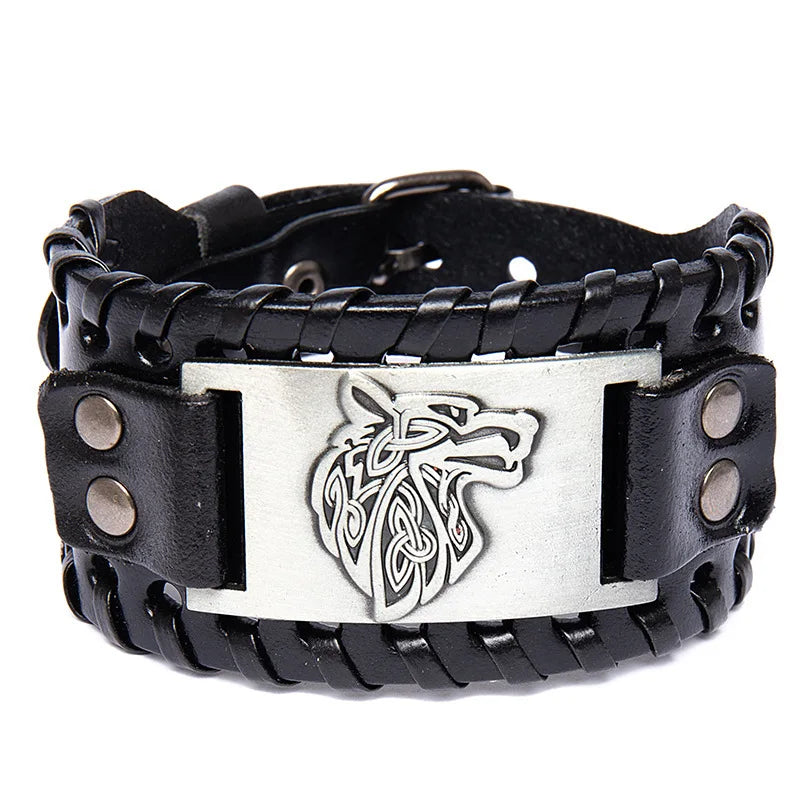 HNSP Viking Rune Schmuck Zubehör Wickelarmband aus Leder für Herren, verstellbare Größe