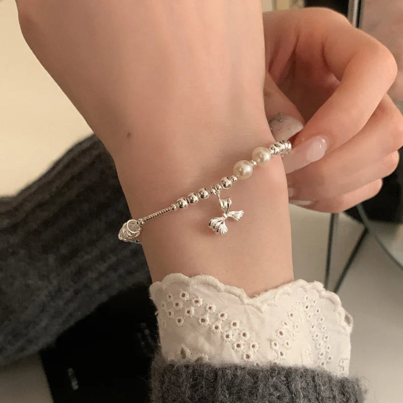 VENTFILLE Schmetterlingsarmband aus 925er-Sterlingsilber für Mädchen, Perlenschnur-Design, Insekt, modisch, vielseitiger Schmuck, Geschenk, Dropshipping
