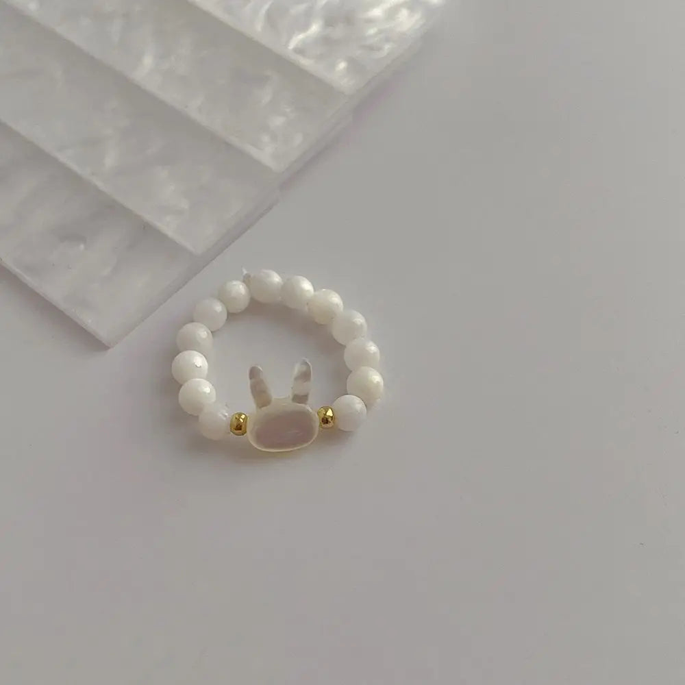 Paar Mondstein Ringe natürliche Obsidian Perlen süße schwarz weiß Mini Katze handgemachte minimalistische elastische Schnur Frauen Männer Schmuck