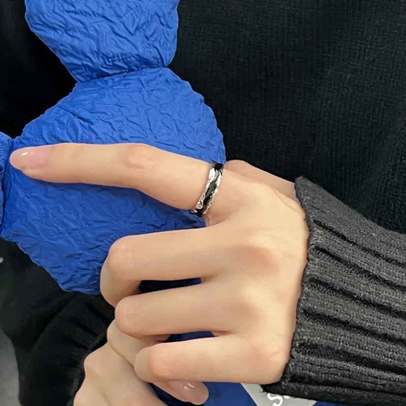 Kpop Goth Punk Vintage Doppel Öl Tropf Offene Ringe für Frauen Luxus Unregelmäßige Einstellbare Finger Ring 2024, Trendy Hochzeit Schmuck