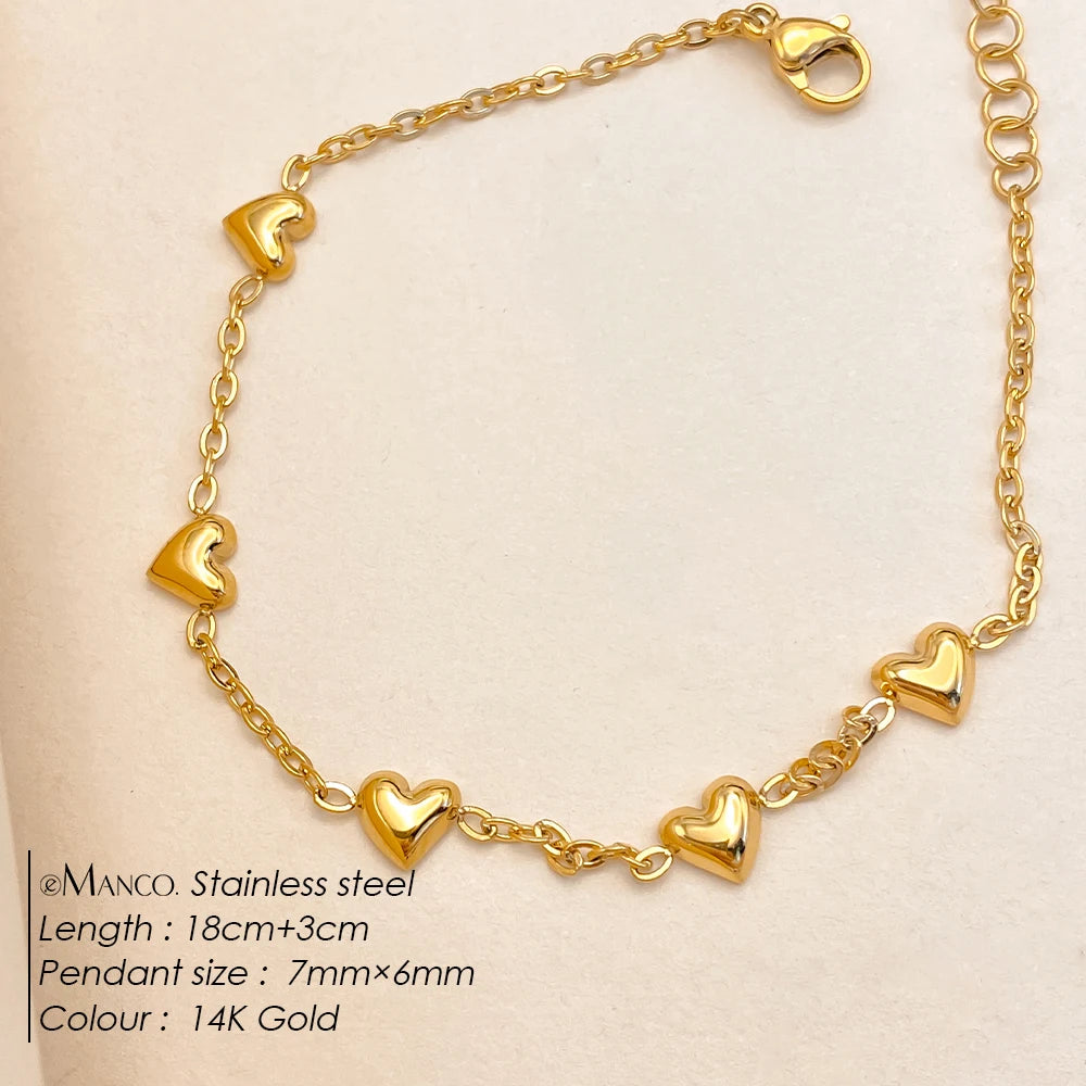 eManco Edelstahl Gold Farbe Herz Liebe Armband Für Frauen Mädchen Mode Armreifen Wasserdicht Schmuck Urlaub Geschenk Großhandel