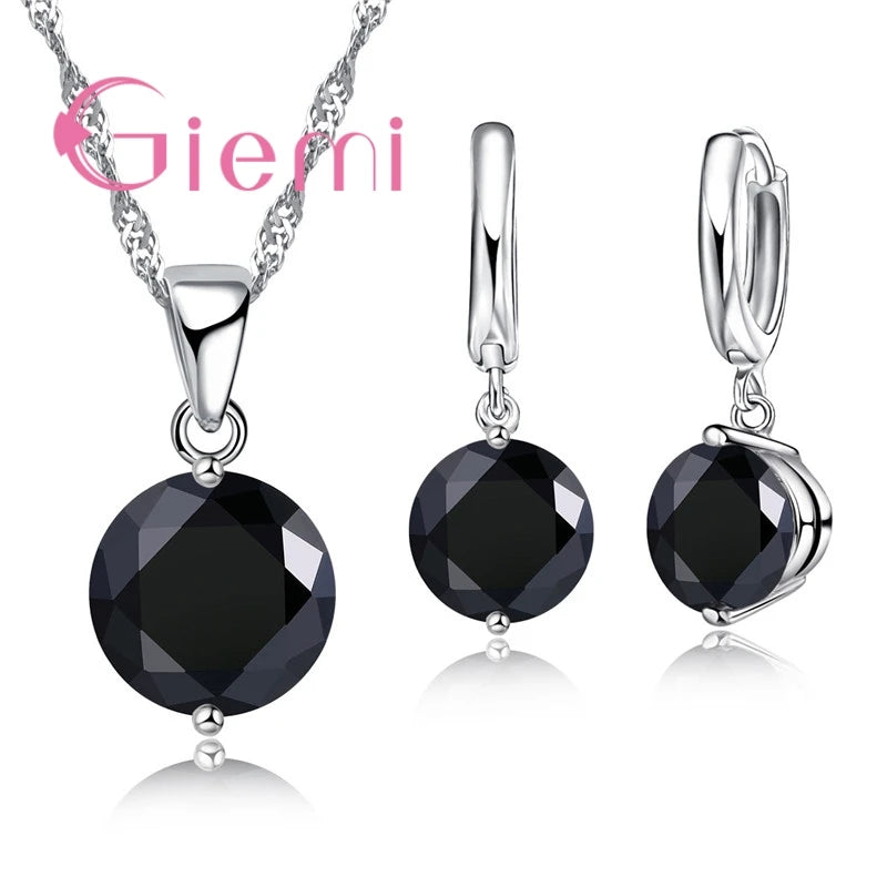 Heißer Verkauf, beliebt, klassisch, rund, 925er Silber, Hochzeit, Verlobung, Schmuck-Sets für Frauen, Anhänger, Halskette, Creolen