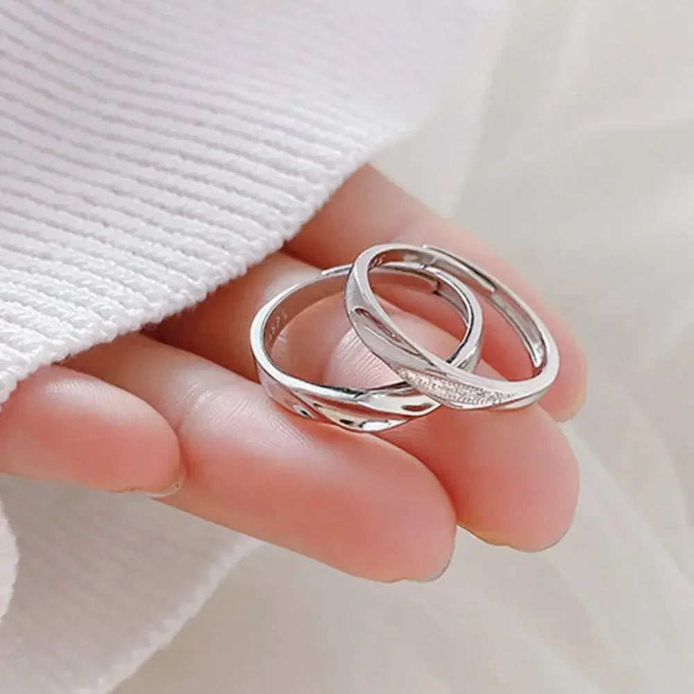 Einfache Mode Paar Ringe Set Silber Farbe Öffnung Einstellbare Finger Licht Luxus Schmuck Für Frauen Männer Jahrestag Geschenk