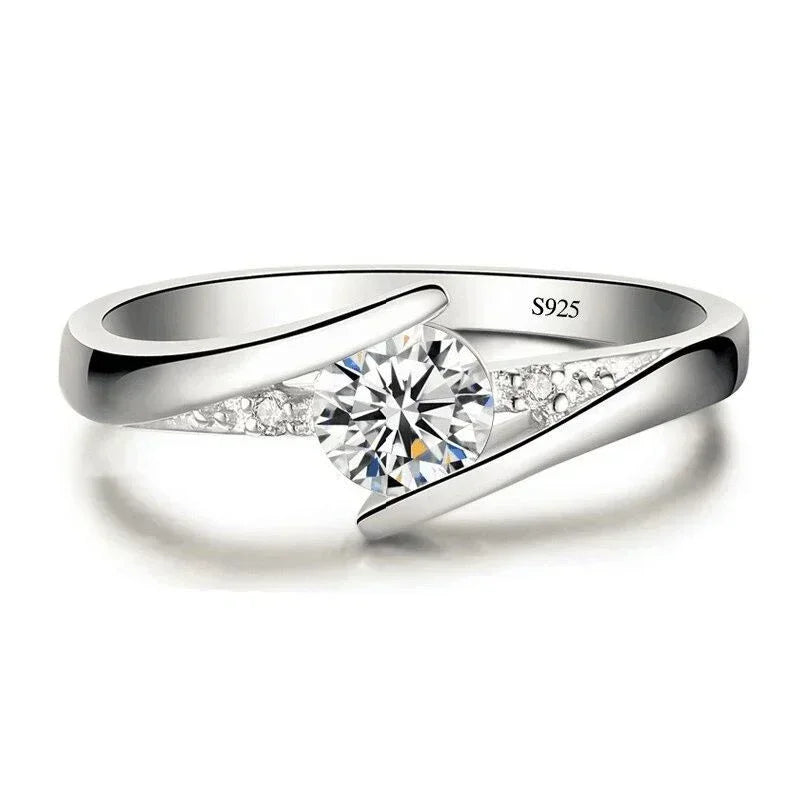 Nette Weibliche Kleine Runde Zirkon Stein Ring Vintage Silber Farbe Hochzeit Schmuck Versprechen Kristall Verlobungsringe Für Frauen