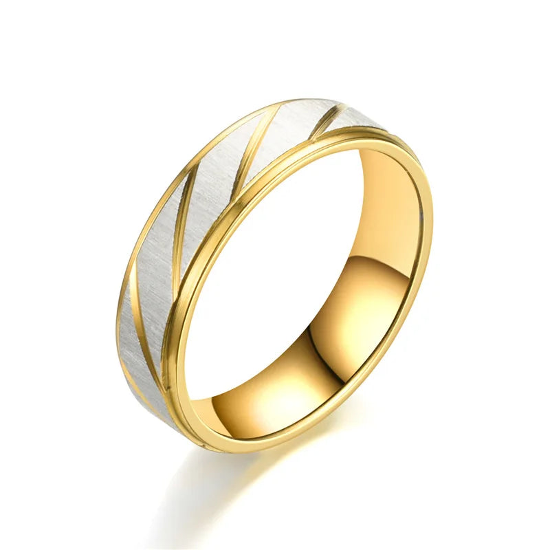 Mode Gold Streifen Paar Ringe 6mm 4mm Edelstahl Kontrast Farbe Schmuck Valentinstag Geschenke