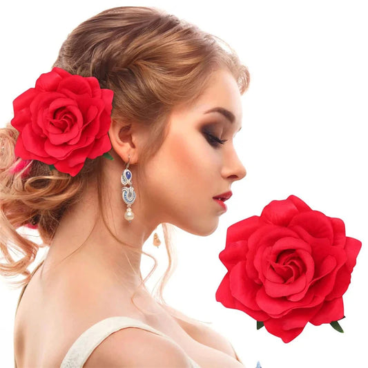 Flamenco Blumen Für Haar DIY Kopfschmuck Für Braut Beflockung Tuch Rote Rose Blume Haarnadel Haar Clip Party Haar Zubehör