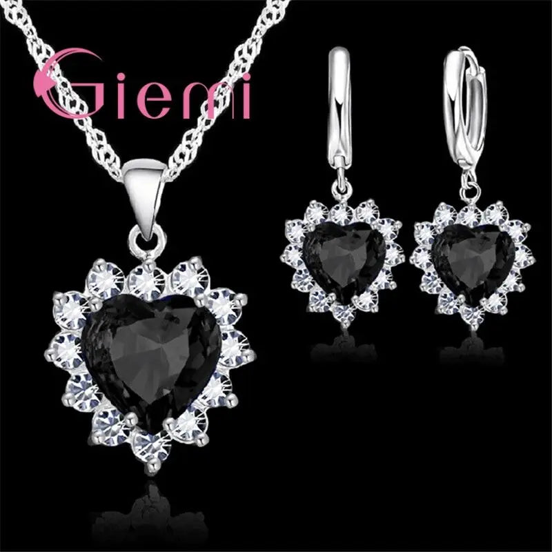 True Love Schmucksets aus 925er-Sterlingsilber für Hochzeit, Damen, Zirkonia, Anhänger, Halskette, Ohrringe, Set, Valentinstagsgeschenk