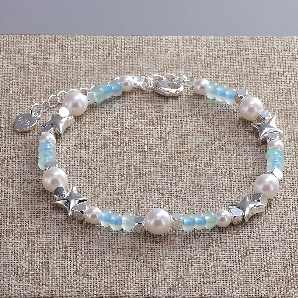 Panjbj sterling silber linie extrem feines armband für frauen lieben haert perle koreanisch ins süßes schmuck geschenk drops hipping