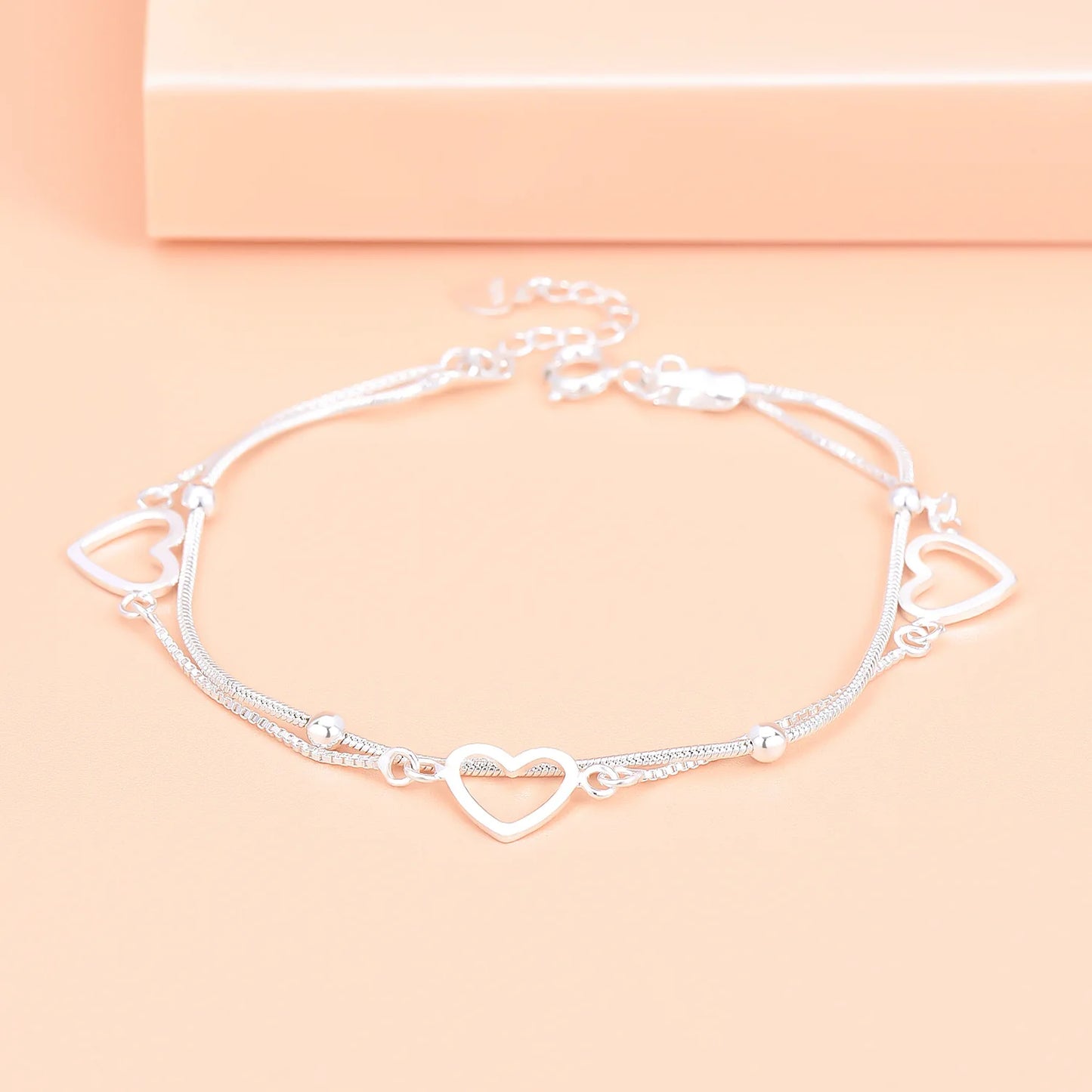 Handarmbänder aus 925er-Sterlingsilber mit Herzkette, Damen, Hochzeit, Damen, Vintage-Luxus-Designer-Schmuck, Accessoires, Argent 925