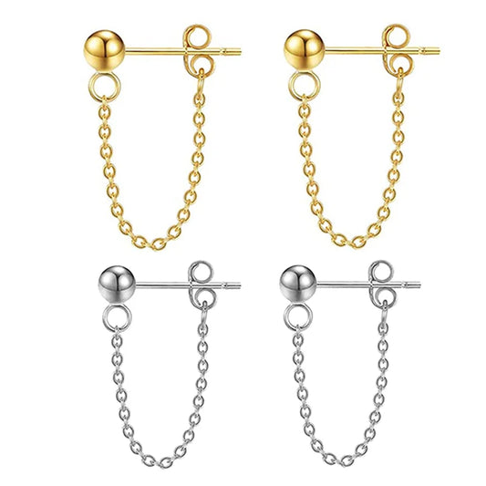 Edelstahl-Kugelperlen-Quastenkette, baumelnde Ohrringe für Frauen und Mädchen, Kugeln, Ohrstecker, Tragus-Knorpel, hypoallergene Ohrringe