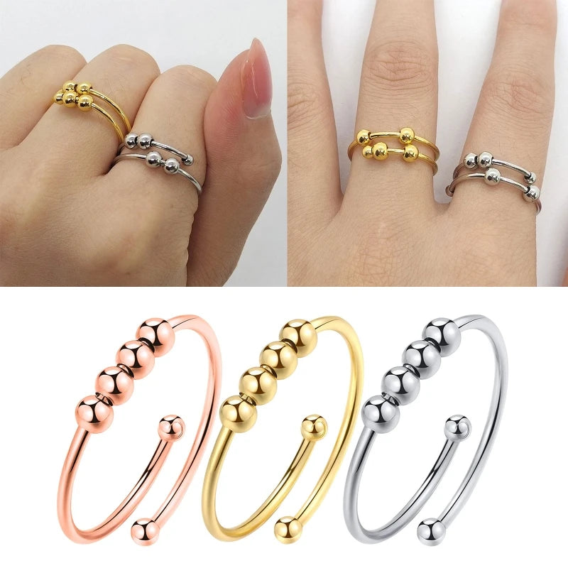 Punk Angst Ringe für Frauen Männer Spirale Zappeln Perlen Ring 2024 Trend Schmuck frei drehen Anti Stress Edelstahl Ring Geschenk