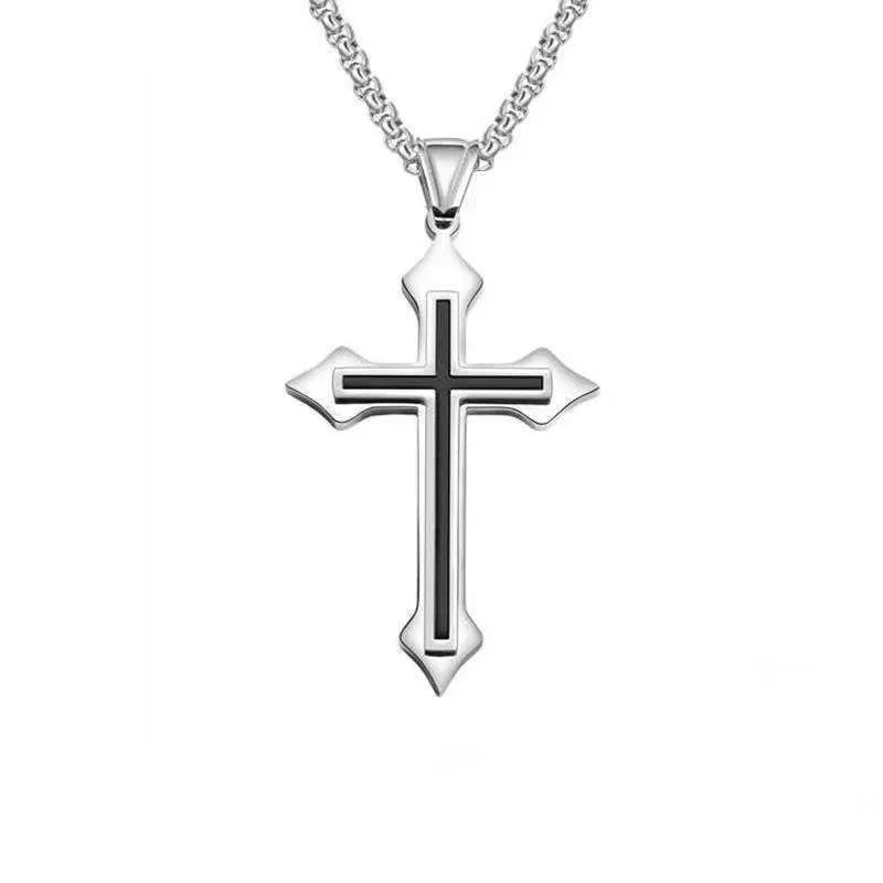 Vintage Gothic Hohl Kreuz Anhänger Halskette Silber Farbe Coole Street Style Für Männer Frauen Geschenk Großhandel Hals Schmuck