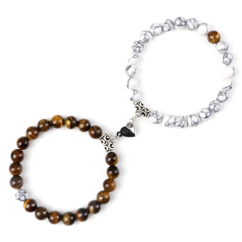 Heißer Paar Yin Yang Armband Set Männer 8mm Naturstein Herz form Magnet Liebe Armband für Frauen Freundschaft Mode schmuck Geschenk