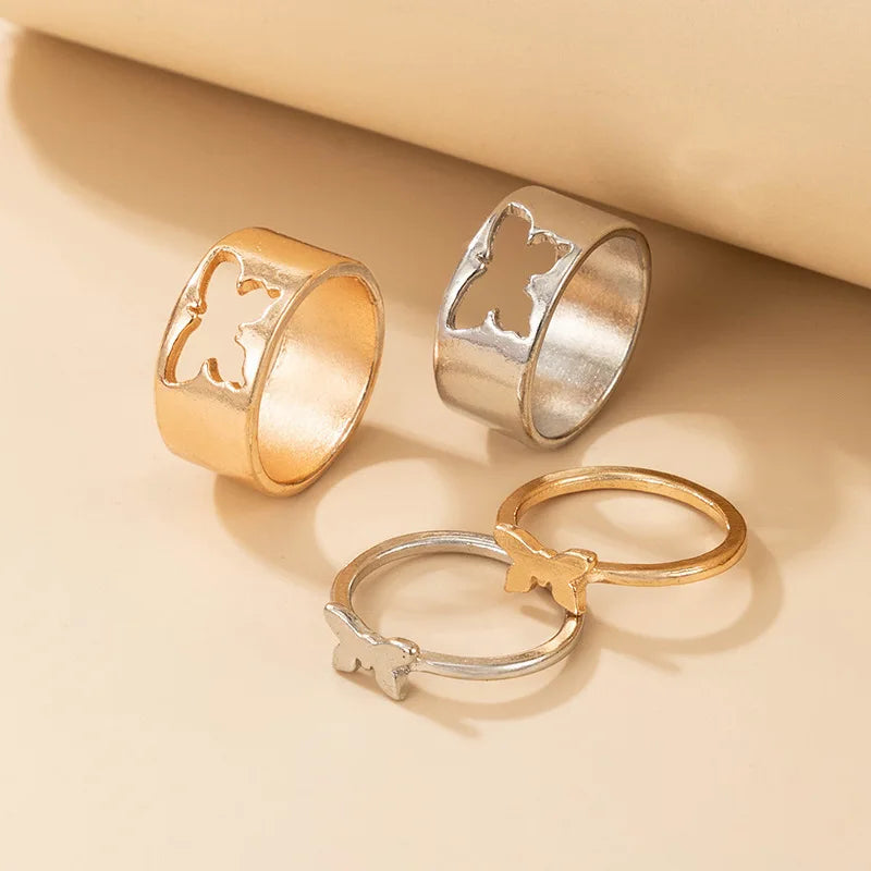 Vintage Einfache Tier Butterlfly Sterne Mond Herz Offene Ringe Für Frauen Mädchen Gothic Schmuck 2PCS Punk Schwarz Paar Ring set