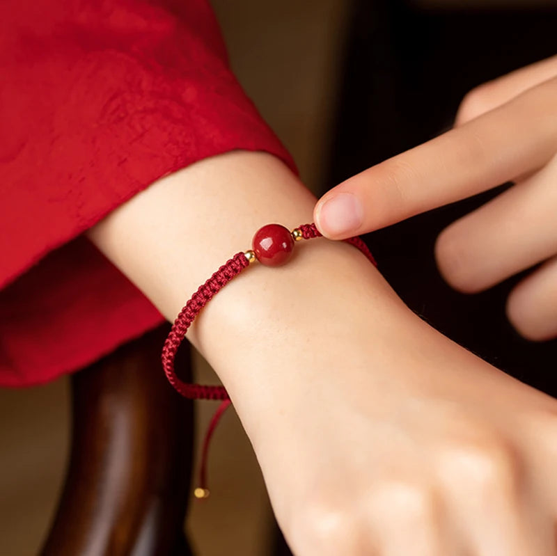 Chinesisches rotes Armband Naturstein Zinnober Freundschaftsseil Glückskette Paar Armband für Männer Frauen Amulett geflochtenes Seil Geschenke