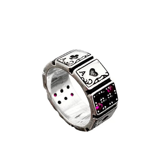 Punk Spade A Poker Ringe Designer Spades Karten Kristall Offenen Ring Für Frauen Männer Retro Splitter Breite Manschette Finger Ringe Party Jewerly