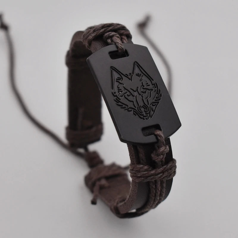 Hip Hop Rock Band Armband Steampunk Band Symbol verstellbar Wolf Kopf Charme Leder Armbänder Männer Frauen Kollektion