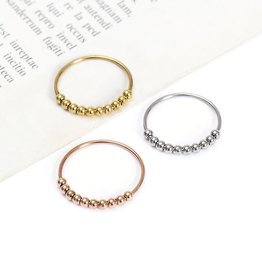 Neue Mode Perlen Angst Ringe Für Frauen Männer Edelstahl Frei Drehen Spinner Ring Paar Trend Einfache Schmuck Großhandel