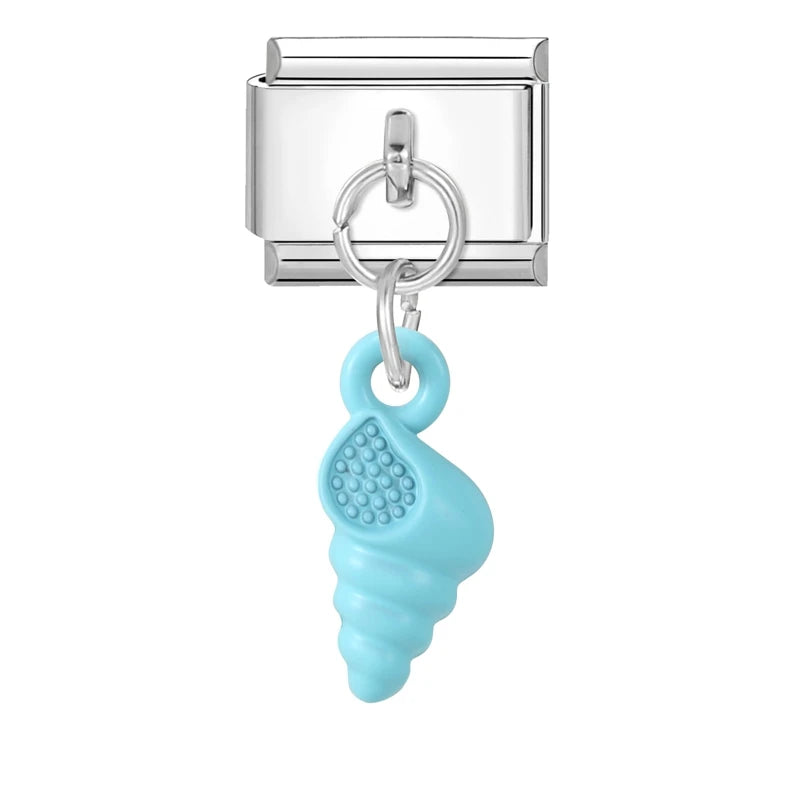 Lila Rosa Blau Schleife Knoten Herz Muschel Muschel Anhänger Italienischer Charm Link Fit 9MM Armband Edelstahl Männer Frauen DIY Herstellung