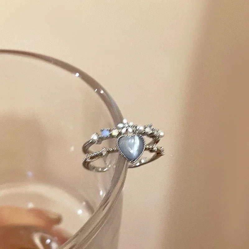 2024 mode Schmuck Kristall Ringe Herz Einstellbare Ring Unregelmäßige Geometrie Punk Vintage Ringe Set für Frauen Mädchen Heiße Verkäufe
