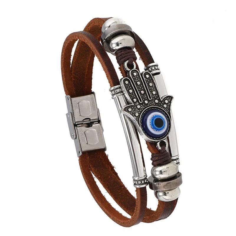 Evil Eye Fatima Hand Charm Armbänder für Frauen Männer Echtes Leder Armband Türkische Blue Eye Armband Glück Hand Schmuck Geschenke