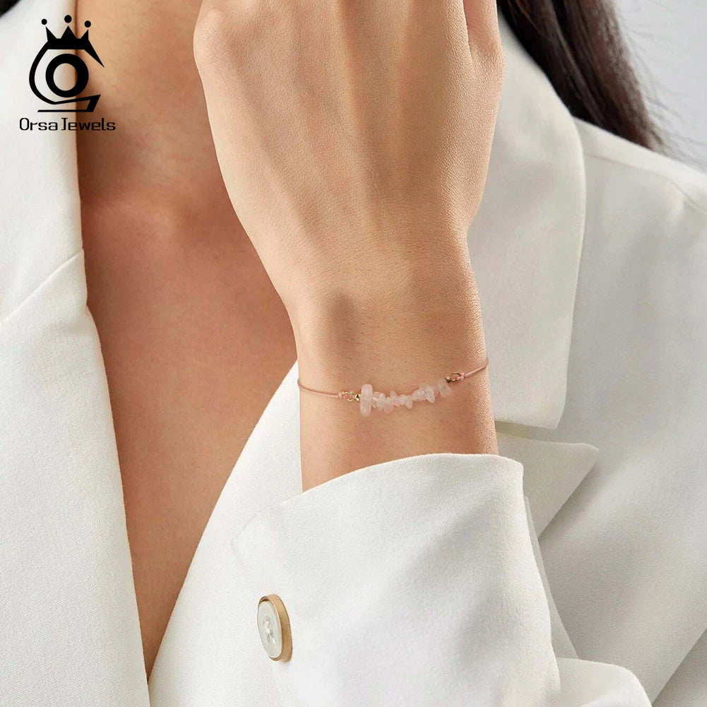 ORSA JEWELS Unregelmäßiges Naturstein-Armband, 100 % 925er Sterlingsilber, Kette für Frauen, heilender handgefertigter Armbandschmuck GMB53