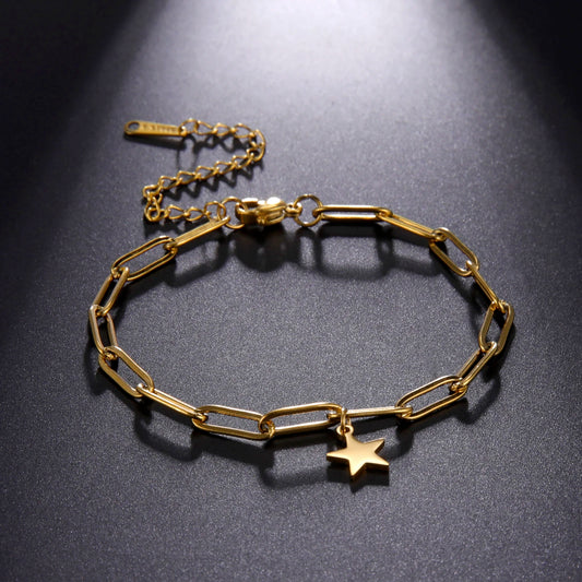 Amaxer Edelstahl Armband für Frauen Mann Pentagramm Büroklammer Kette Pulseira Hochzeitstag Schmuck Mutter Geschenk