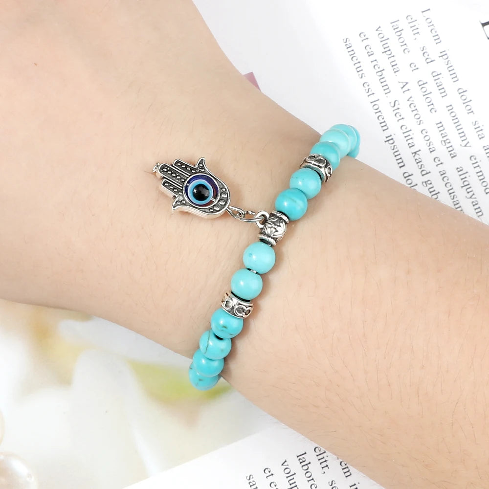 Natürliche blaue Türkis Stein Perlen Armbänder für Frauen türkische böse Blick Energie Perlen Armbänder türkischen Mann Schmuck Freund Geschenke
