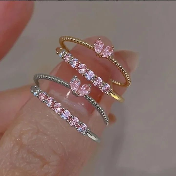 Luxus Zirkon Herz Ringe für Frauen Öffnung Einstellbare Weben Strass Ring Verlobung Hochzeit Schmuck Mode Freundin Geschenke