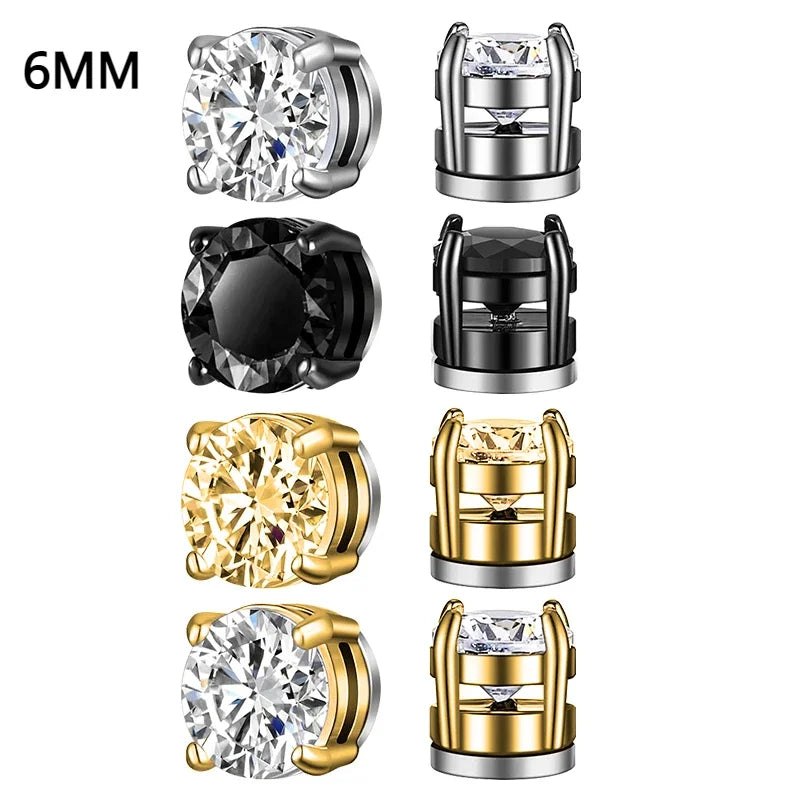 6-teiliges Set, Kristall, starke magnetische Ohrstecker-Clip-Ohrringe für Männer und Frauen, Punk, runde Zirkon-Magnet-Ohrringe, nicht durchdringender Schmuck
