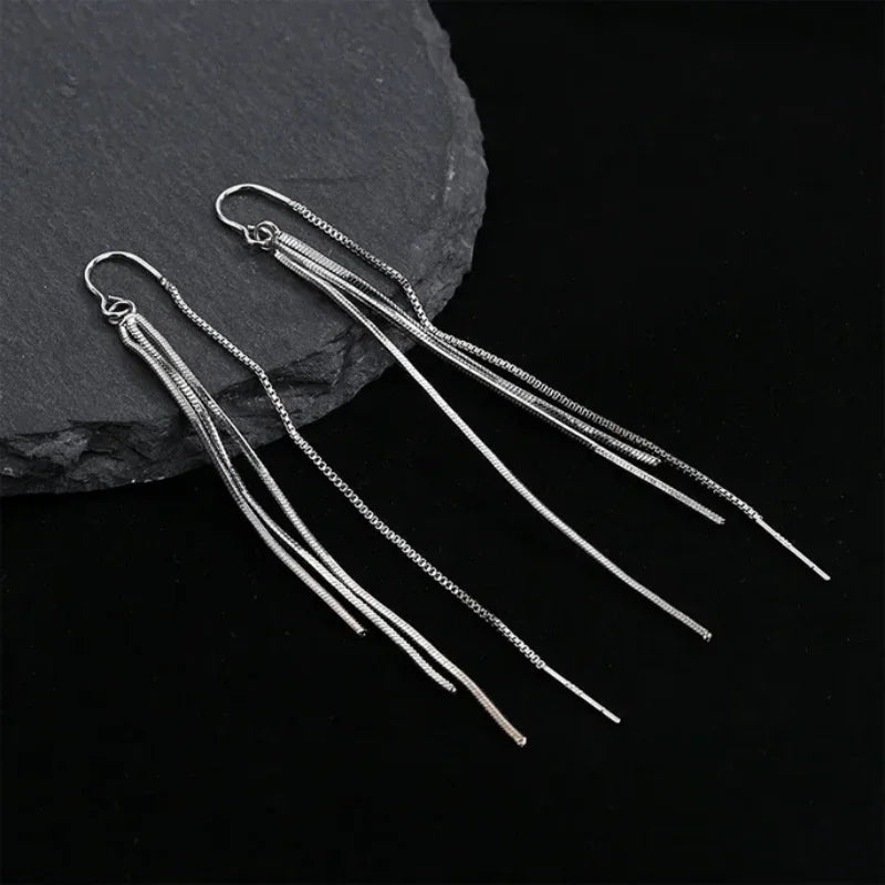 VIVILADY 925er Silber, drei lange Ketten, Quasten, baumelnde Ohrringe für modische Frauen, edler Schmuck, minimalistische Accessoires