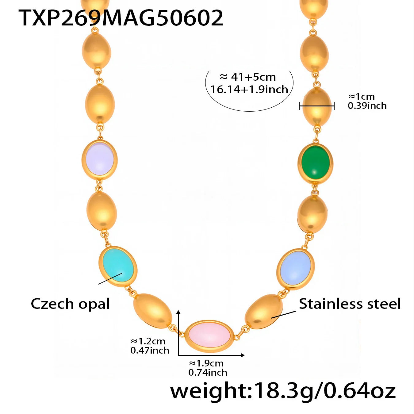 Mehrfarbige Opal-Halskette, Armband, Ohrringe für Damen, 18 Karat vergoldeter Edelstahl, Damen-Halsketten, Armbänder, Ohrringe-Set