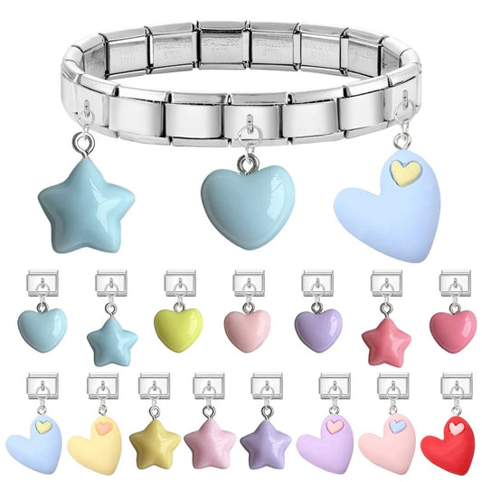 Lila Rosa Blau Schleife Knoten Herz Muschel Muschel Anhänger Italienischer Charm Link Fit 9MM Armband Edelstahl Männer Frauen DIY Herstellung