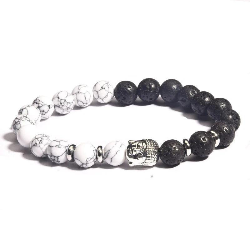 Mode Männer Buddha kopf Perlen Armband Schwarz Lava Stein Weiß türkis Perlen Charme Armbänder & Armreifen Für Männer Zubehör Geschenk