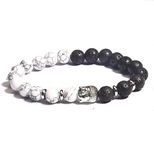Mode Männer Buddha kopf Perlen Armband Schwarz Lava Stein Weiß türkis Perlen Charme Armbänder & Armreifen Für Männer Zubehör Geschenk