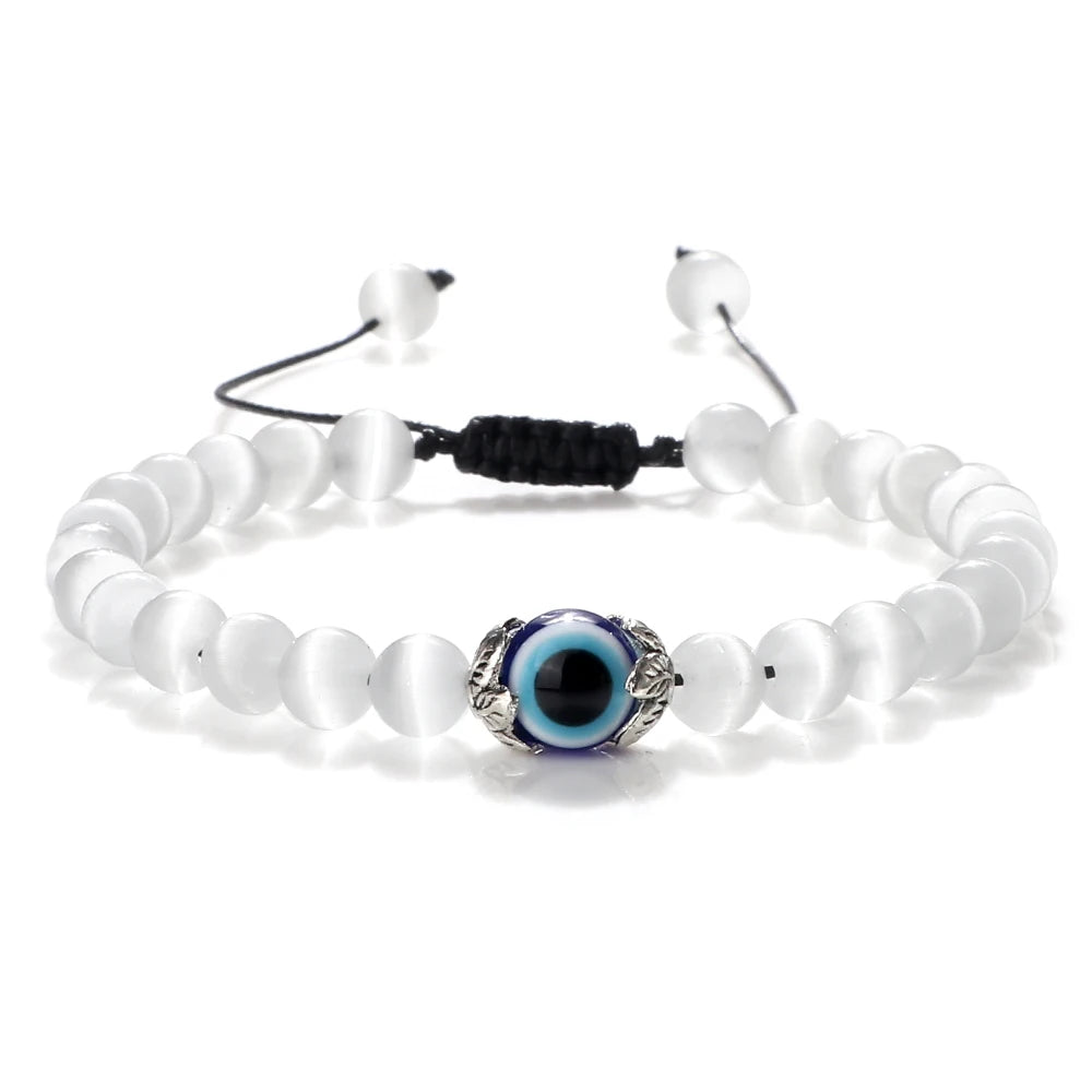 Mode Trendy Männer Türkische Bösen blick Armbänder 6mm Natürliche Tigerauge Vulkangestein Armbänder Frauen Geflochtene Amulett Schmuck Geschenke