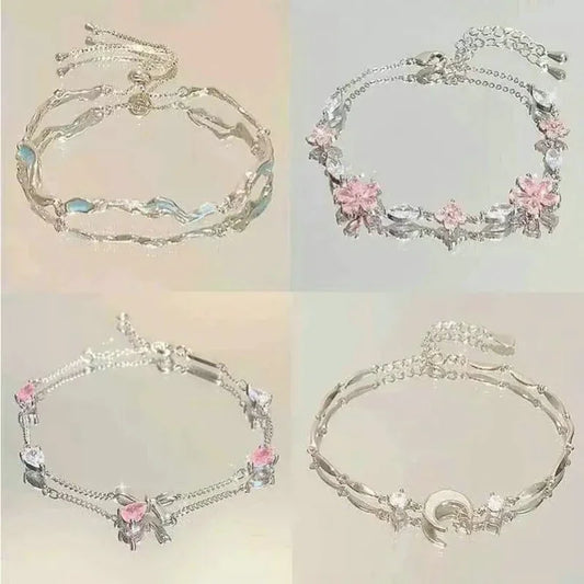 Elegante Kristall Blumen Armband Für Frauen Y2K Süße Mädchen Mond Kirschblüte Bogen Zirkon Armbänder Luxus Designer Schmuck Geschenk