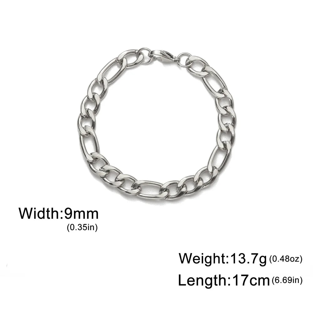 My Shape Mode kubanische Kette Männer Armband Edelstahl 3//9mm Breite Kette Armbänder Figaro Kette Junge Handgelenk Schmuck Paar