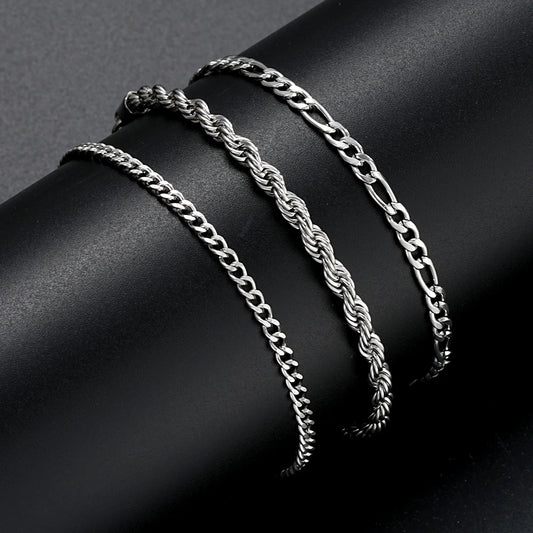 3 teile/satz Edelstahl Punk Kubanischen Kette Armband für Männer Minimalistischen Silber Farbe Hip Hop Armband Party Mode Schmuck Geschenke