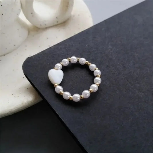 Ringe für Frauen, elegantes Herz, Imitationsperle, Fee, Vintage, schlicht, Retro, Zeigefingerring, weiß, süß, minimalistischer Schmuck, Geschenk
