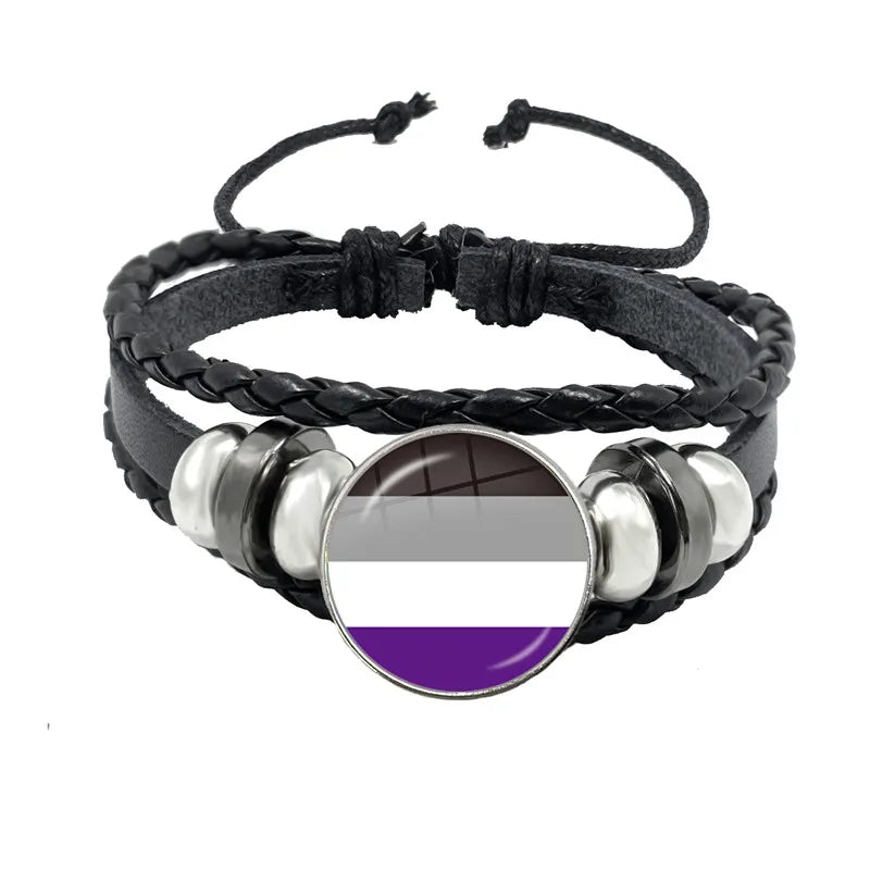 LGBT Schwarz Weave Leder Armband Bi Stolz Glas Cabochon Homosexuell Stolz Regenbogen Flagge Foto Armreif Schmuck Für Frauen Männer Liebhaber geschenk